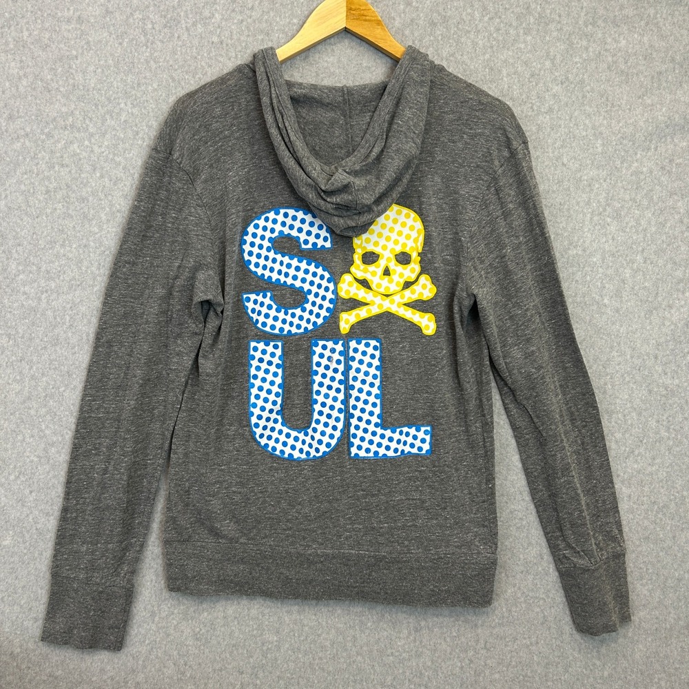 SoulCycle Hoodie Sweater Gray Graphic Skull Crossbones Zip Up Women Size Large